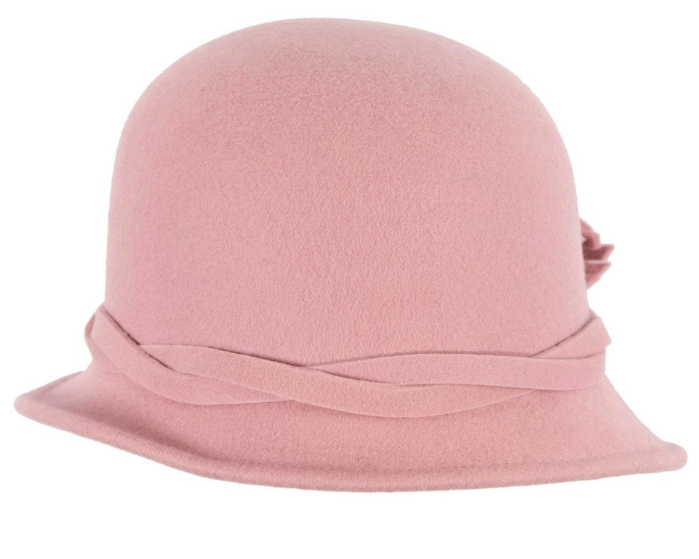 Pink felt winter hat with flower by Max Alexander J437