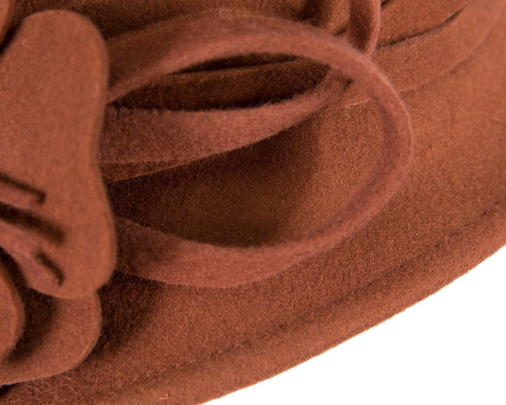 Rust felt winter hat with flower by Max Alexander