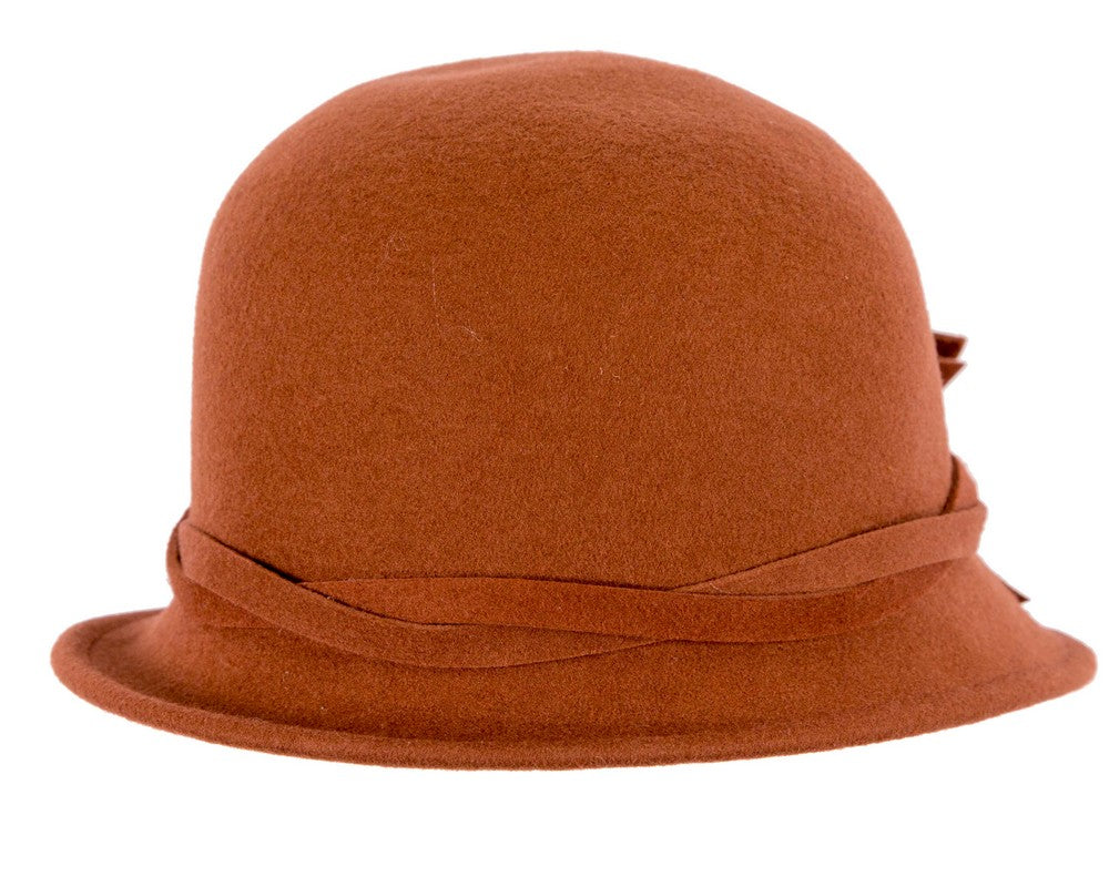 Rust felt winter hat with flower by Max Alexander