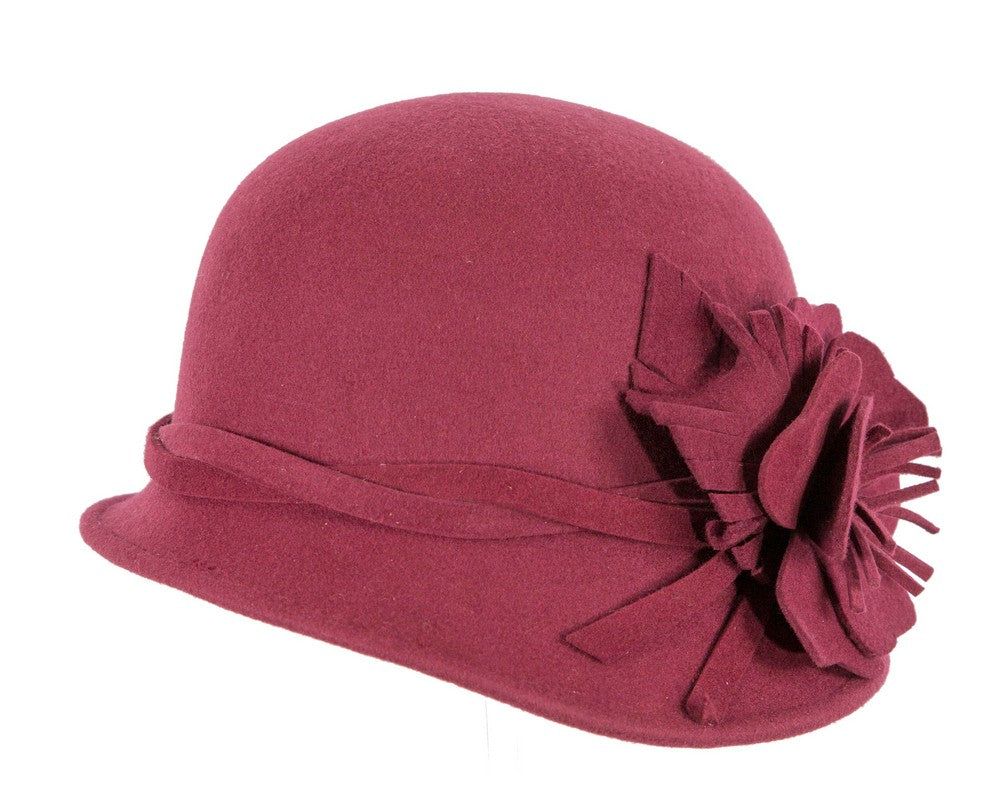 Burgundy felt winter hat with flower by Max Alexander-5