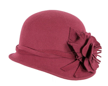 Burgundy felt winter hat with flower by Max Alexander-5