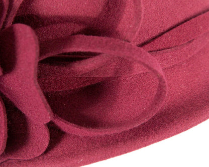 Burgundy felt winter hat with flower by Max Alexander-4