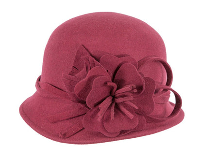 Burgundy felt winter hat with flower by Max Alexander-3