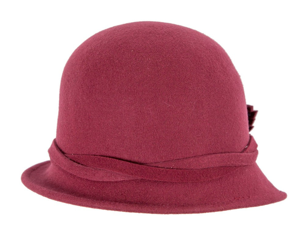 Burgundy felt winter hat with flower by Max Alexander-2