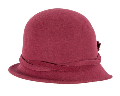 Burgundy felt winter hat with flower by Max Alexander-2
