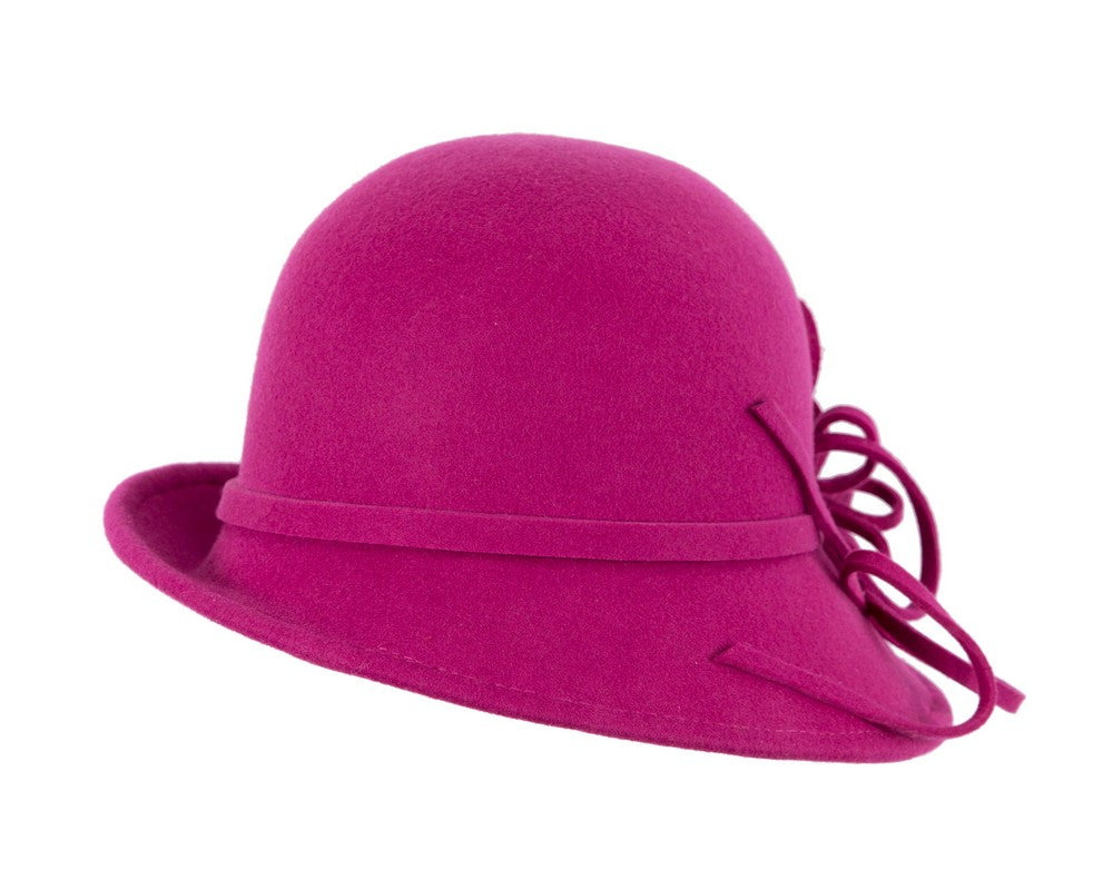 Fuchsia felt winter hat with flower by Max Alexander-4