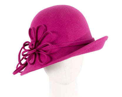 Fuchsia felt winter hat with flower by Max Alexander-0