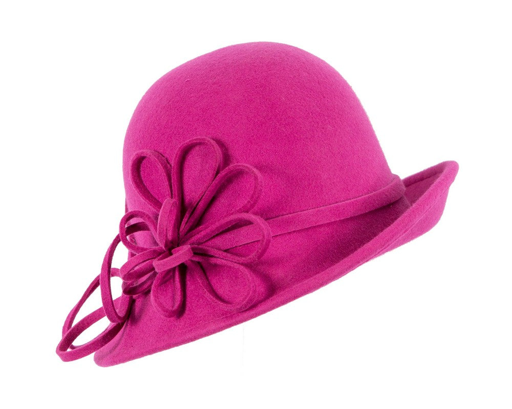 Fuchsia felt winter hat with flower by Max Alexander-1