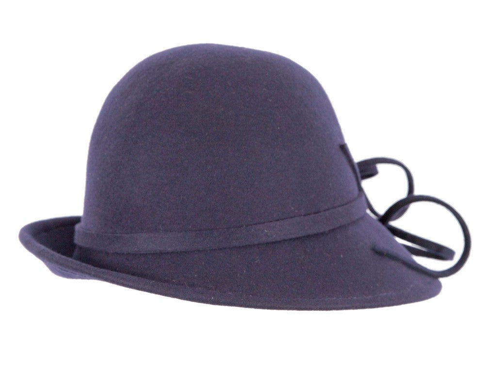 Navy felt winter hat with flower by Max Alexander