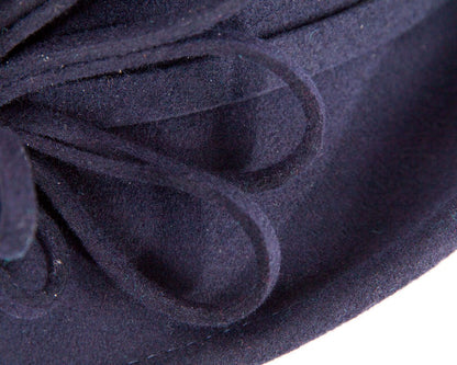 Navy felt winter hat with flower by Max Alexander