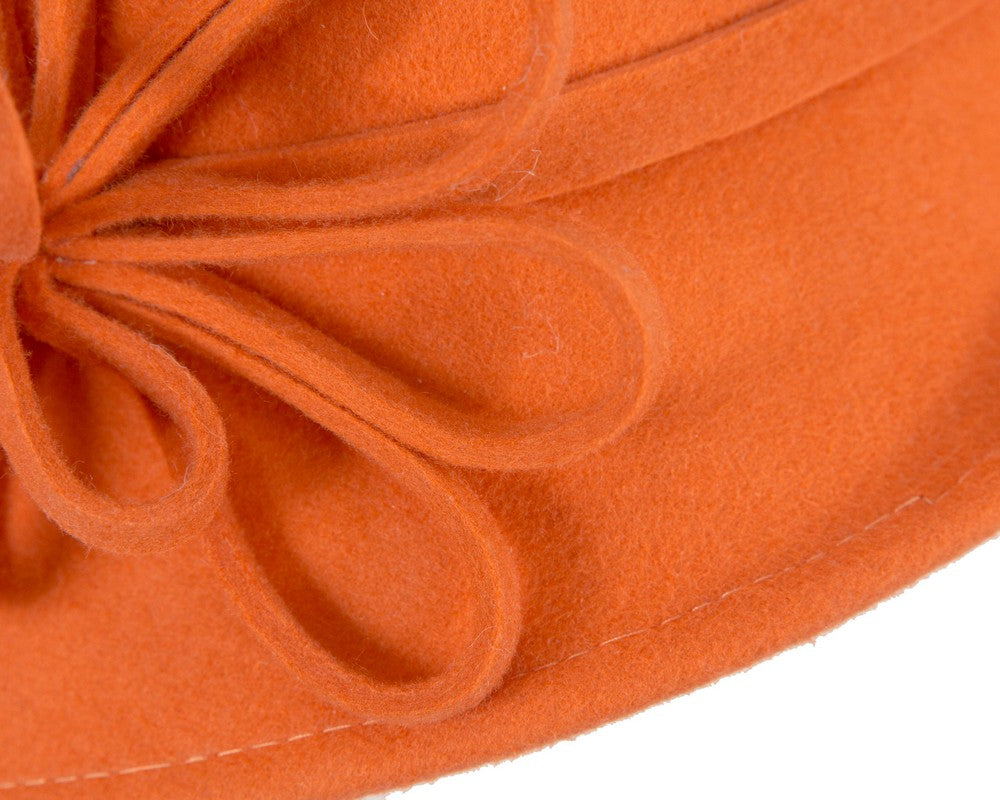 Orange felt winter hat with flower by Max Alexander-3