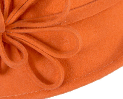 Orange felt winter hat with flower by Max Alexander-3