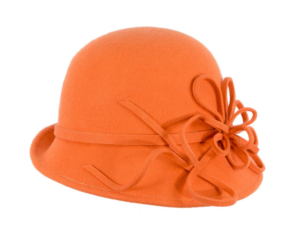 Orange felt winter hat with flower by Max Alexander-2