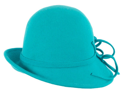 Turquoise felt winter hat with flower by Max Alexander-4
