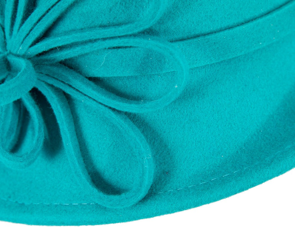 Turquoise felt winter hat with flower by Max Alexander-3