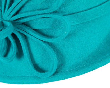Turquoise felt winter hat with flower by Max Alexander-3