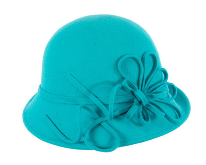 Turquoise felt winter hat with flower by Max Alexander-2