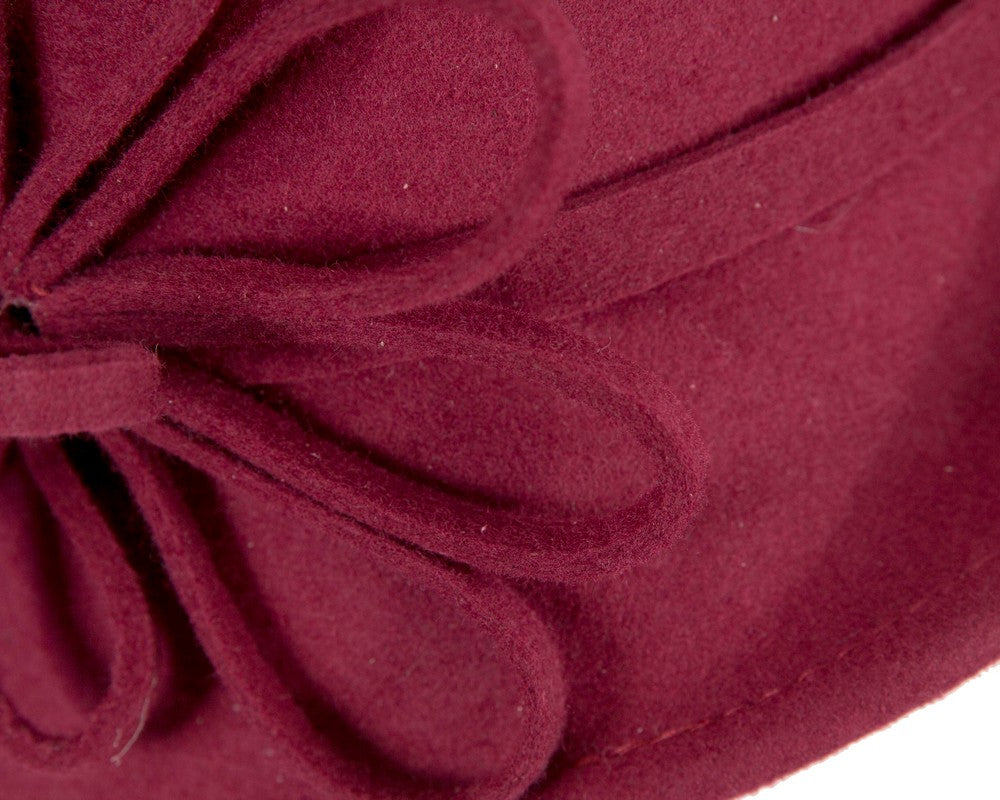 Burgundy felt winter hat with flower by Max Alexander J439-3