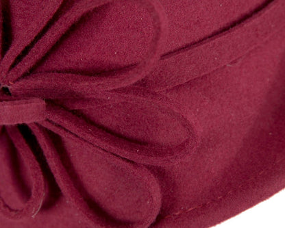 Burgundy felt winter hat with flower by Max Alexander J439-3