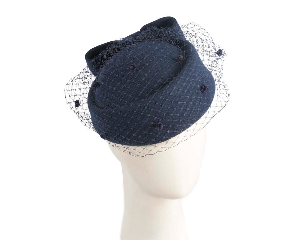 Navy felt pillbox hat with face veil by Max Alexander-0