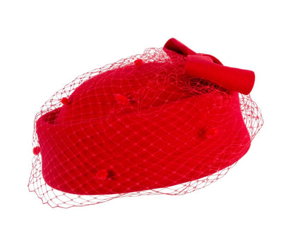 Red felt pillbox hat with face veil by Max Alexander-2