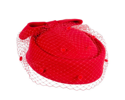 Red felt pillbox hat with face veil by Max Alexander-1