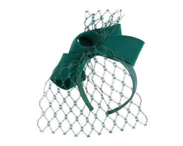 Green felt fascinator with face veil-1