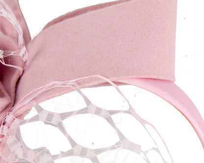 Pink felt fascinator with face veil-2