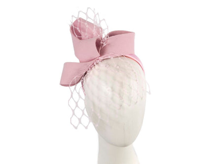 Pink felt fascinator with face veil-0