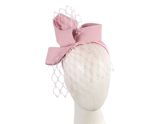 Pink felt fascinator with face veil-0