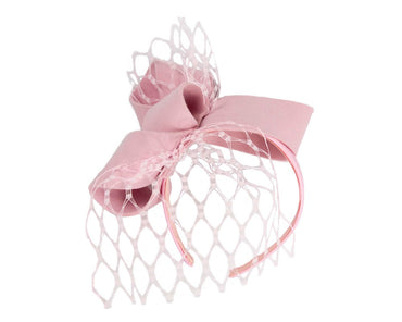 Pink felt fascinator with face veil-1