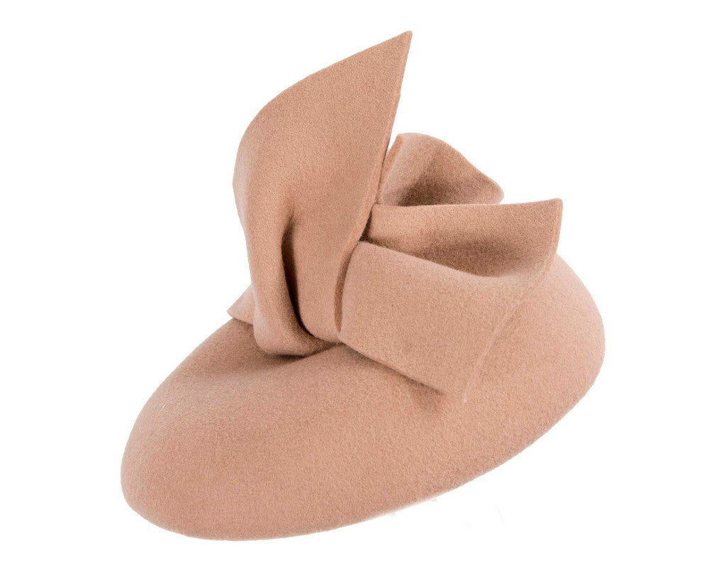 Beige felt winter racing pillbox fascinator-2