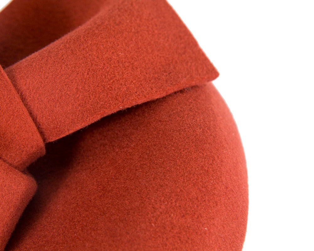 Rust orange felt winter racing pillbox fascinator