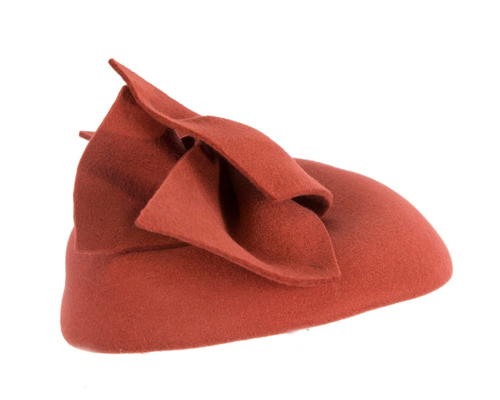 Rust orange felt winter racing pillbox fascinator