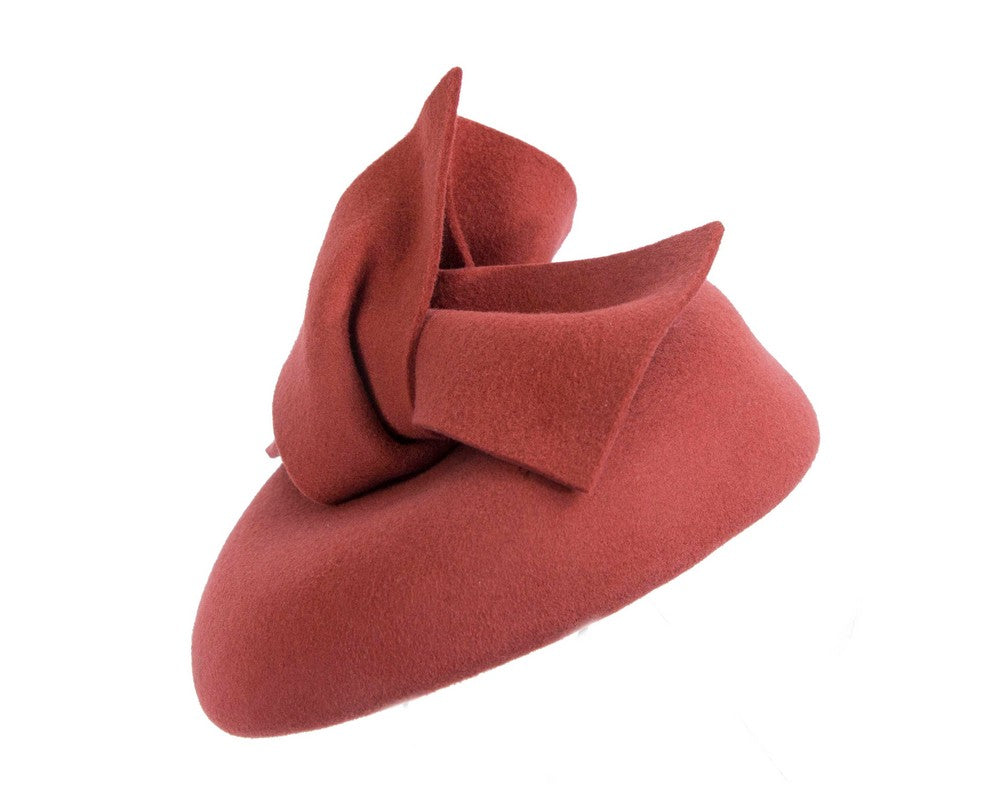 Rust orange felt winter racing pillbox fascinator