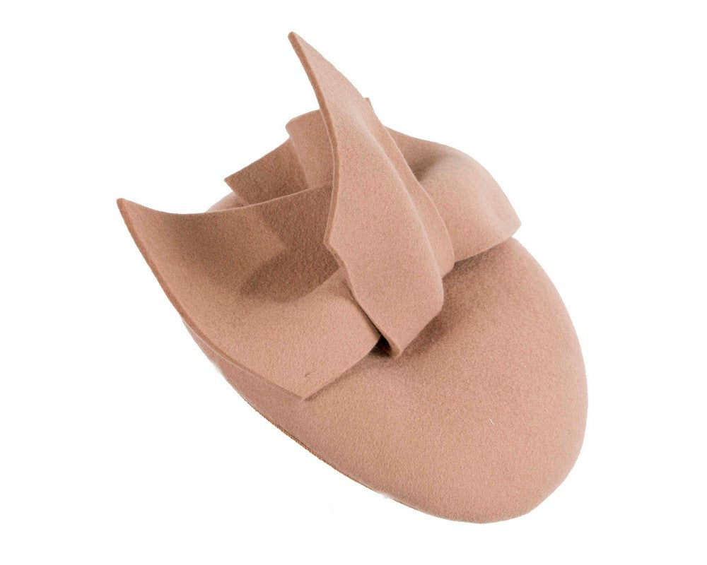 Beige felt winter racing pillbox fascinator-1