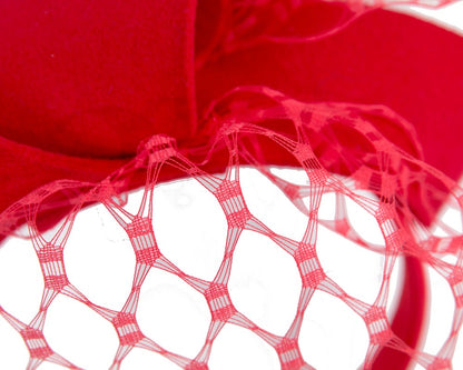 Red felt fascinator with face veil