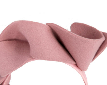 Twisted dusty pink felt winter racing fascinator by Max Alexander
