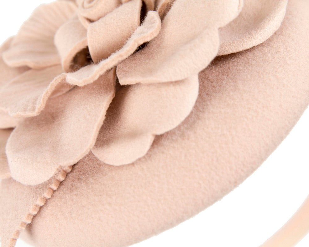 Beige winter pillbox fascinator by Max Alexander