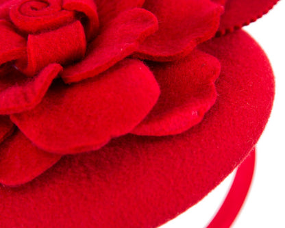 Red winter pillbox fascinator by Max Alexander-2