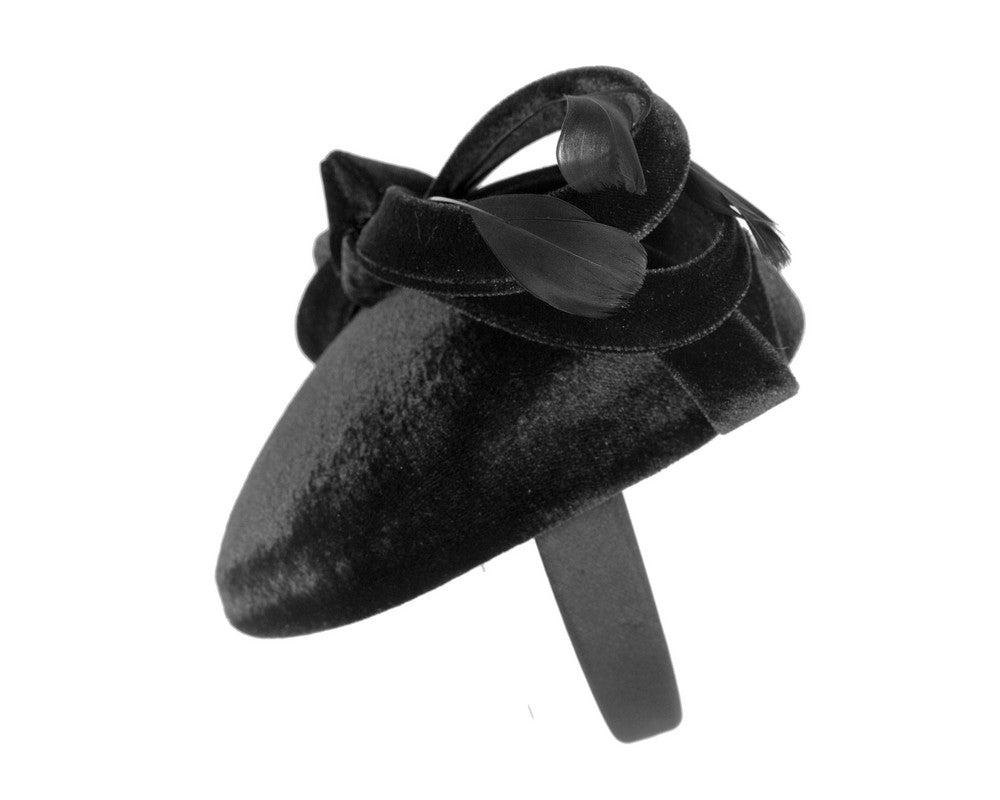 Black velvet pillbox winter fascinator-2