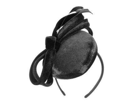 Black velvet pillbox winter fascinator-1