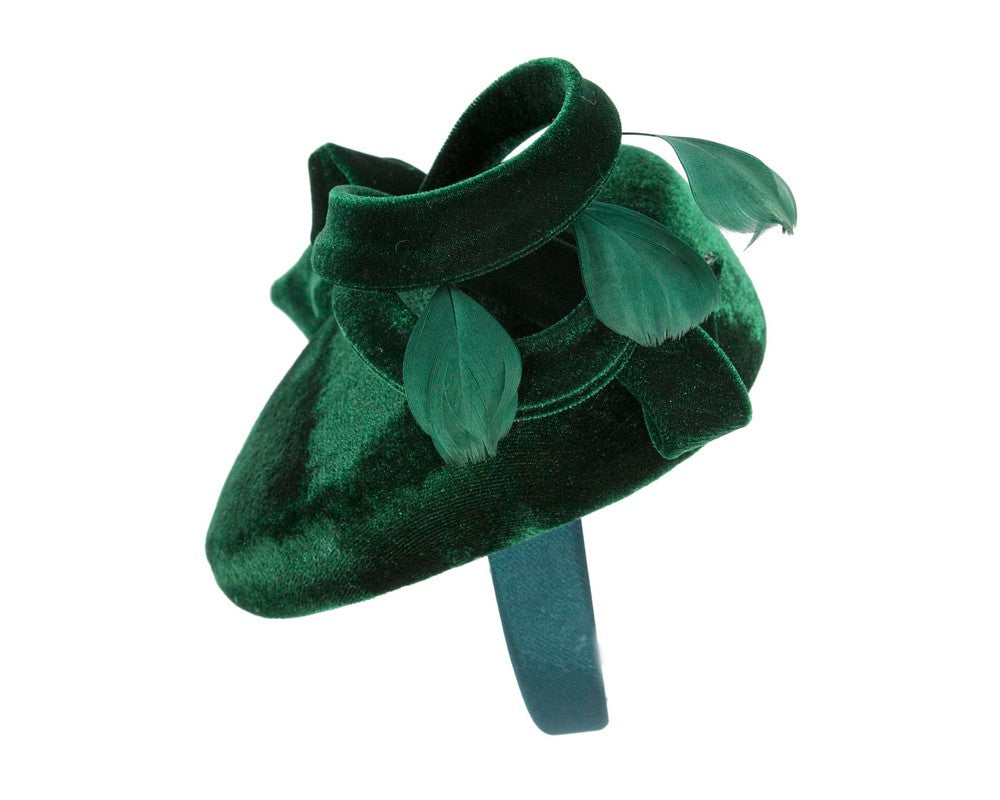 Green velvet pillbox winter fascinator