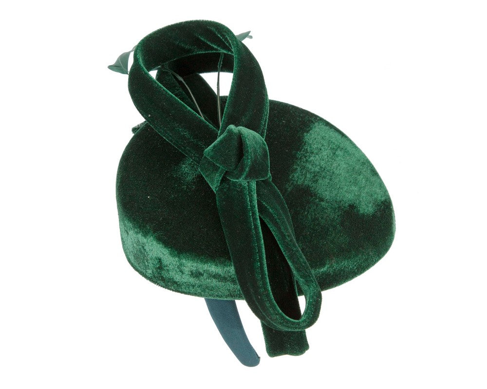 Green velvet pillbox winter fascinator