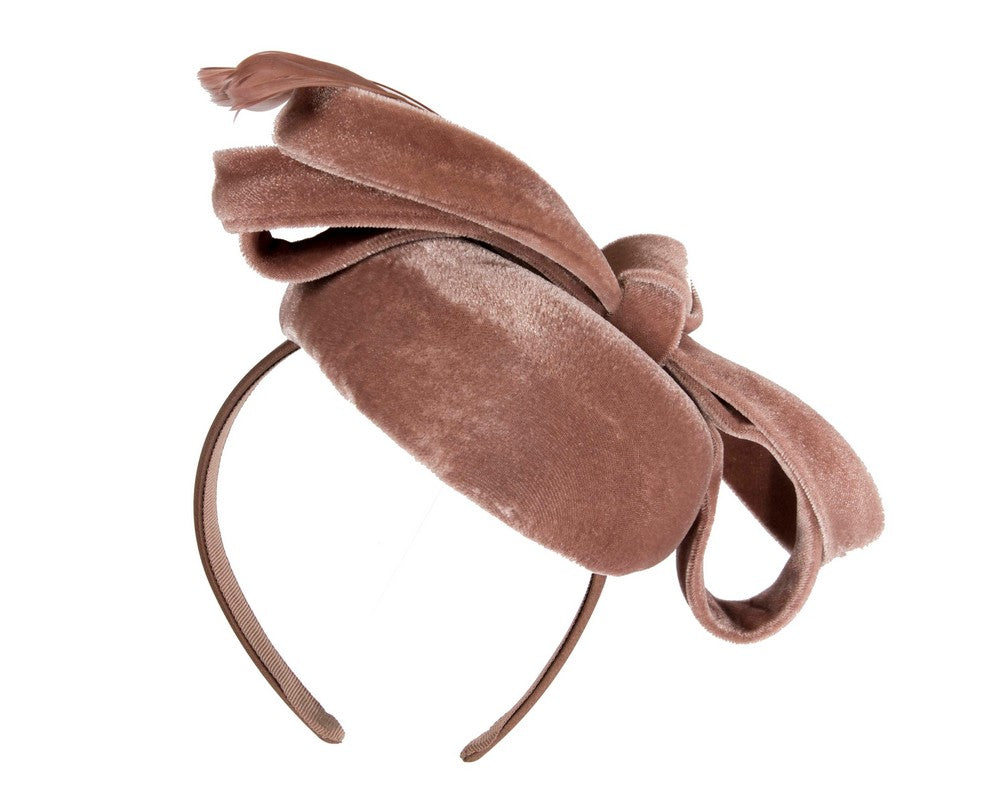 Taupe velvet pillbox winter fascinator