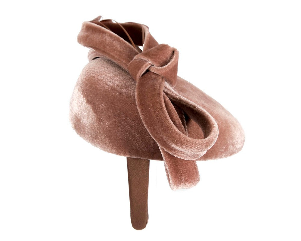 Taupe velvet pillbox winter fascinator