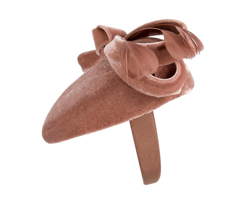 Taupe velvet pillbox winter fascinator