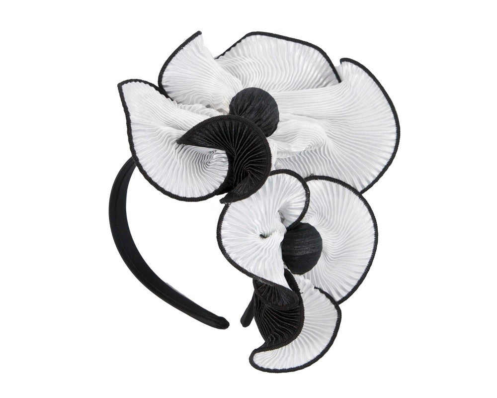 White & black racing fascinator by Max Alexander-1