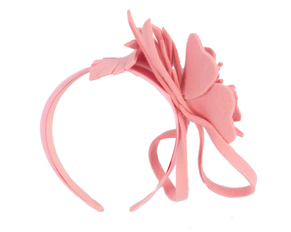 Pink felt flower winter fascinator by Max Alexander-3