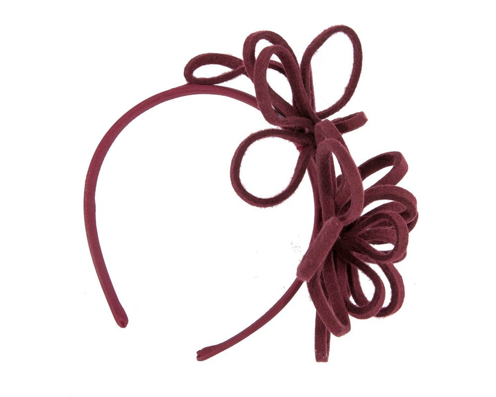 Burgundy felt winter fascinator by Max Alexander-3